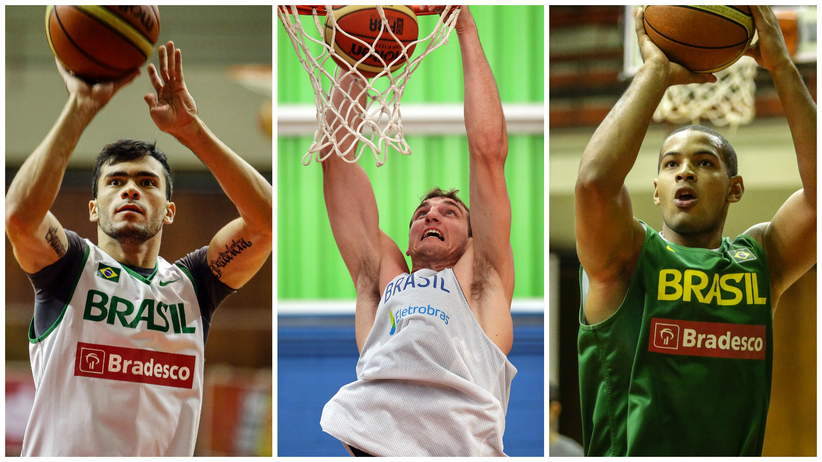 Deryk, Gemerson e Léo conviveram dez dias com os principais jogadores do basquete brasileiro (Arte/LNB)