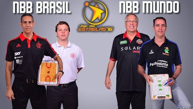 Estes serão os técnicos de NBB Brasil e NBB Mundo no Jogo das Estrelas 2016; Agora, você escolhe quem eles comandarão! (Arte/LNB)